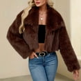thumbnail image 2 of Hueook Faux Fur Coat Womens Ladies Warm Faux Furry Long Coat Jacket Winter Solid Turn Down Collar Outerwear Coffee M, 2 of 8