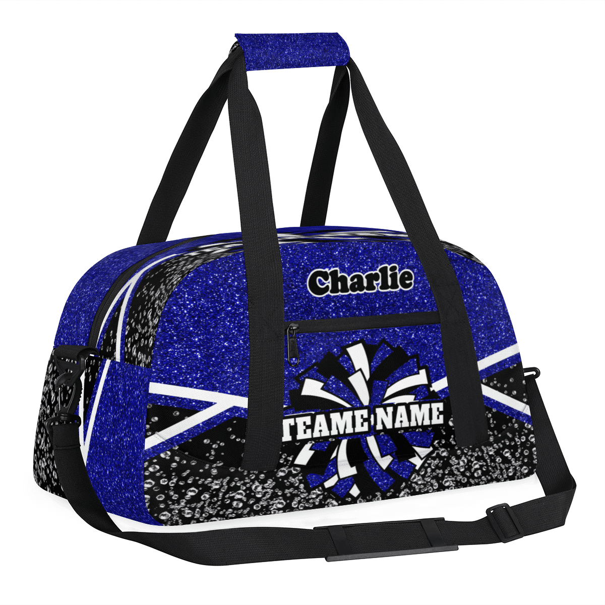 Personalized Cheerleader Bag Dance Bag, Custom Team Bag Gym Bag Sport Duffel Bag, Weekender Bags Travel Bag for Cheer Team Blue Glitter