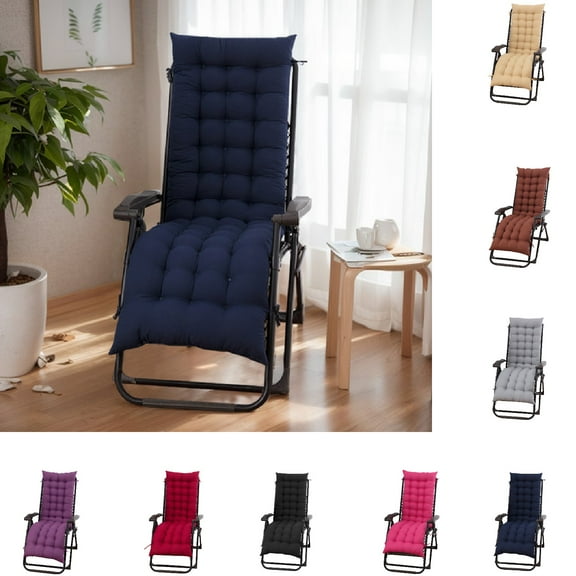 Eurhowing 16"×44"x3" Thick Rocking Chair Cushion, Double-Sided Recliner Chair Pad with Secure Ties, Foldable Lounge Chaise Cushion for Home, Navy Blue