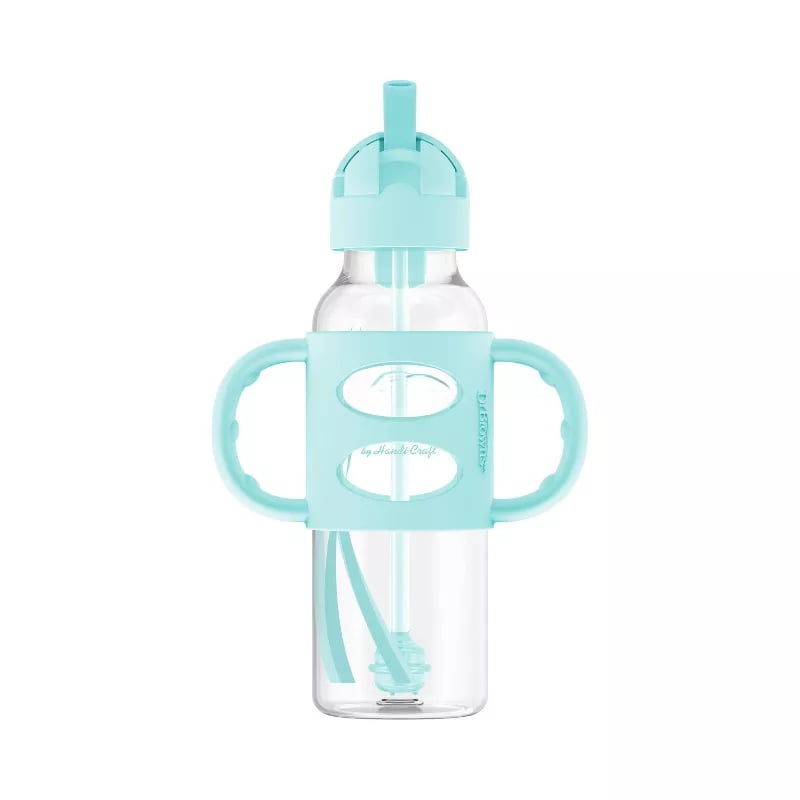 8oz Milestones Narrow Sippy Straw Bottle with Silicone Handles, BPA-Free Baby Bottle, Level 3 Nipple, 6m+, Green, Infant Feeding Bottle with Silicone Straw