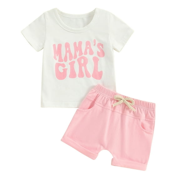 Bagilaanoe 2pcs Toddler Baby Girl Shorts Set Short Sleeve Letter Print T Shirt Tops Shorts 6M 12M 18M 24M 3T Kids Casual Summer Clothes