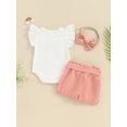 thumbnail image 4 of Liacowi Baby Girls Summer 3Pcs Clothes 3M 6M 12M 18M 24M Infant Newborn Girls Fly Sleeve Embroidery Rainbow Romper with Belted Shorts and Hairband Set, 4 of 9