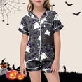 thumbnail image 2 of Halloween Pajamas for Girls 2 Piece Silky Comfortabl Pjs Short Sleeve Button-Down Top with Shorts, 2 of 5