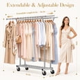 thumbnail image 2 of 620 lbs Heavy Duty Clothes Rack with Wheels and Adjustable Double Rods Stainless-Steel Garment Rack with Mesh Shelf and Adjustable Height Clothes Drying Rack, 66"L×62"H×17"W, 2 of 8