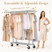 UNTIMATY Heavy Duty Double Rod Clothes Rack with Wheels Expandable Rolling Garment Rack for Closet Storage, Sliver