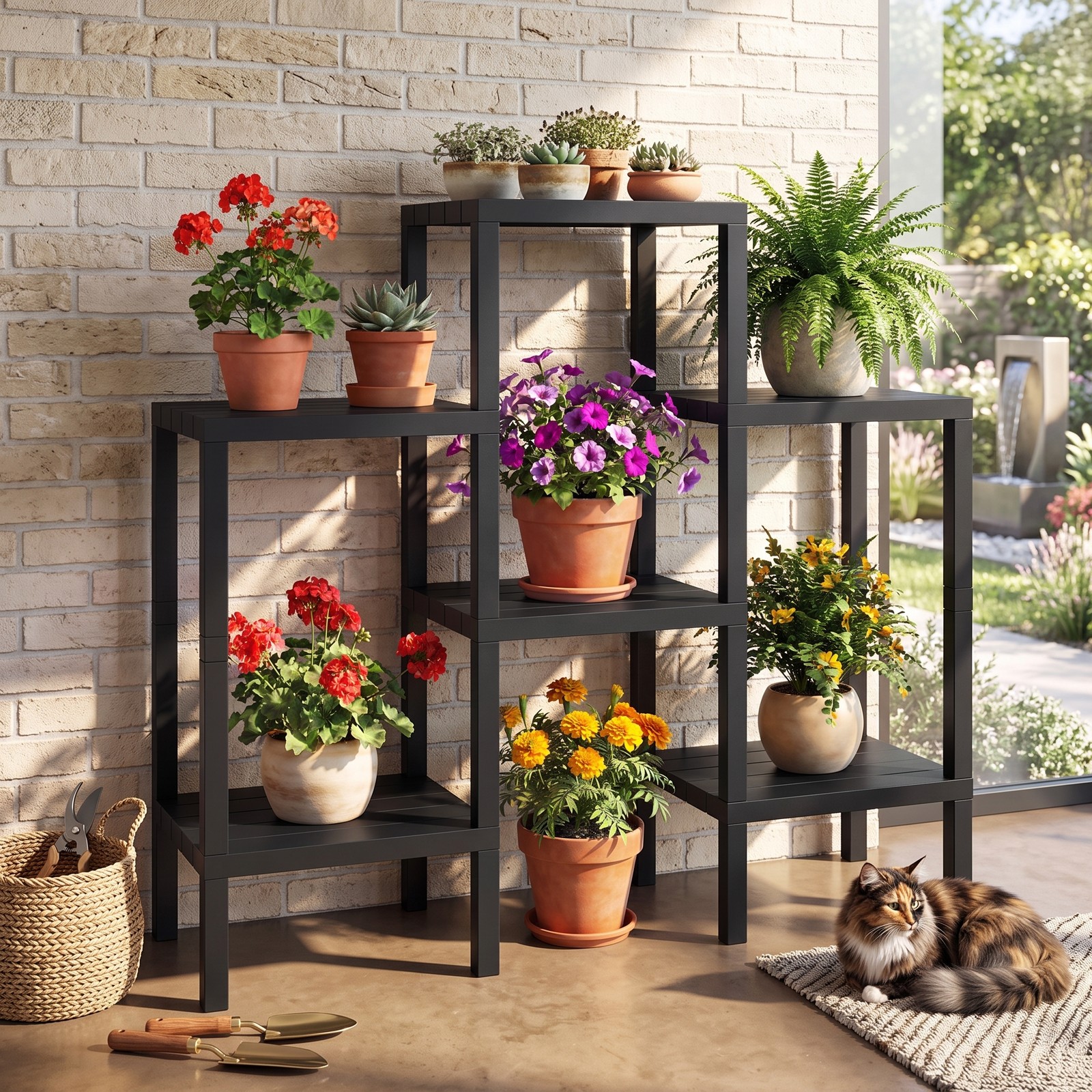 Biotree 6-Tier Plastic Modular Storage Shelves, Freestanding Open Shelving Rack Organizer for Living Room, Kitchen, Bathroom and Garage, Tool-Free Assembly, Black