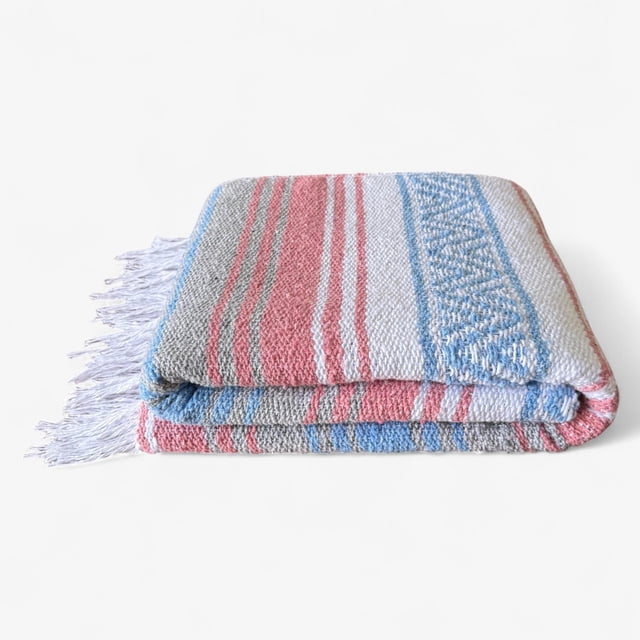 Manta Mexicana Auténtica Tejida a Mano, Falsa Serape - Suave y Duradera - Colorida para Playa, Picnic, Yoga y Camping - Manta Boho Tradicional - Manta para Exterior 70"x50" (Chicle)