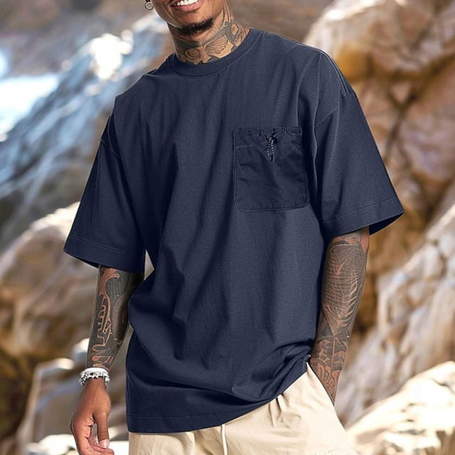 Tops para hombre, blusas y camisas de cuello redondo y manga corta para hombre, blusa de cuello vuelto de manga corta versátil con botones a rayas a la moda para hombre, abrigo de poliéster para hombr
