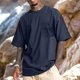 thumbnail image 1 of Playeras Elvqul Hombre de Color Sólido Manga Corta Azul Marino Playa Botones con Solapa Algodón, 1 of 6