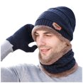 thumbnail image 1 of ¡Liquidación! Gorro Fdelink de invierno para hombre, tejido polar, resistente al viento, bufanda y guantes. Gorro de punto de invierno de tres piezas, cálido, azul marino., 1 of 4