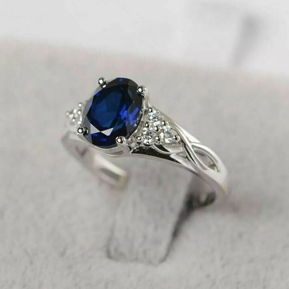 2.50Ct Oval Cut Lab-Created Blue Sapphire Women's Engagement Ring 14K White Gold Plated
