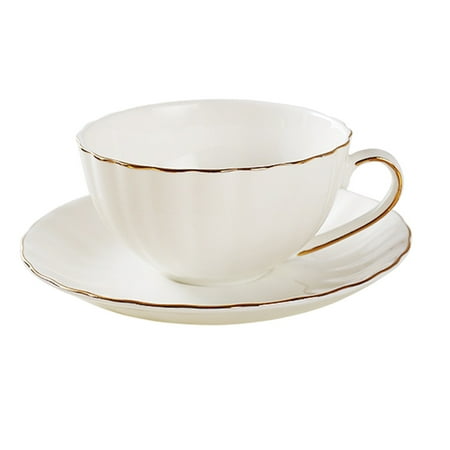 

NUOLUX 1 Set Bone Porcelain Pure White Gold Inlaid Coffee Cup and Saucer Set for Home