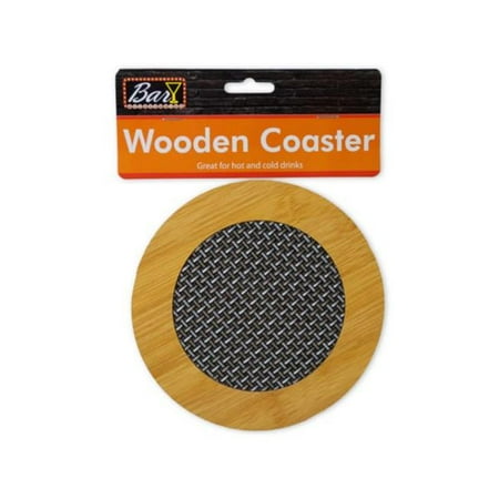 - Kole Imports HR431-12 6.85 in. Round Wooden Coaster with Basket Weave Pattern, 12 Piece