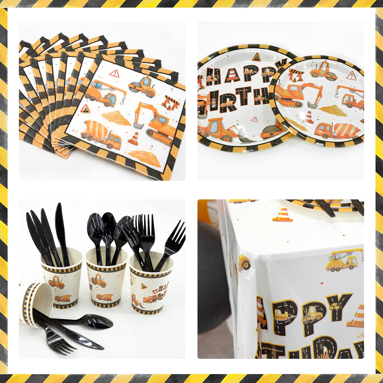 Mocsicka Construction Birthday Party Supplies 251 PCS Construction Birthday Decorations Kit Construction Birthday Banner Plates Napkins Balloons for Kids