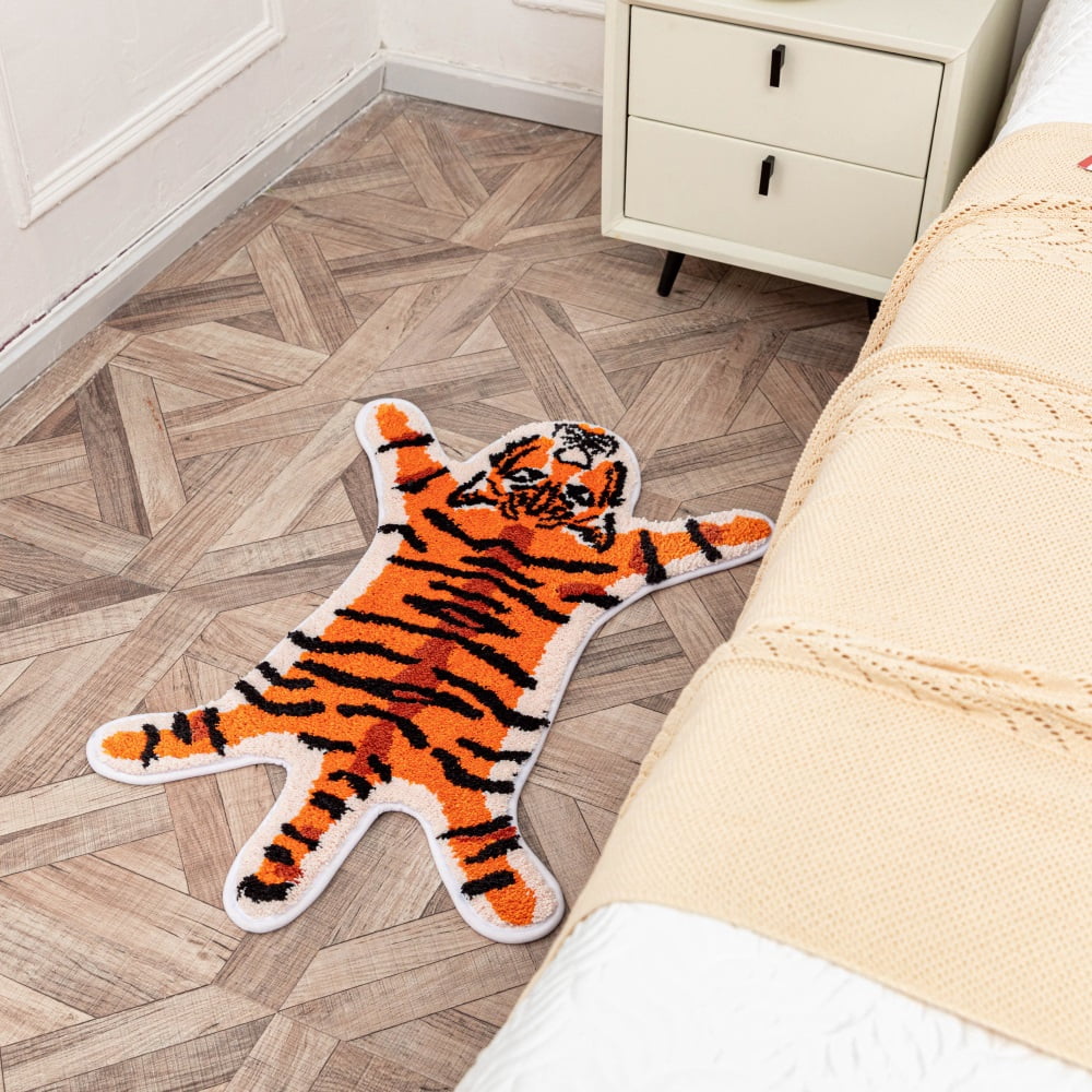 yingda1992 Tiger Bath Mat for Bathroom Cute Orange Tiger Cartoon Non Slip Animal Shaped Absorbent Bathtub Bathroom Plush Shower Rugs 25.6x38.6in