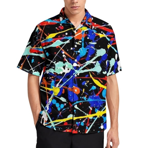 Colorful Geometry Men's Short Sleeve Button Up Shirts Casual Regular-Fit Beach Summer Tops M-4XL