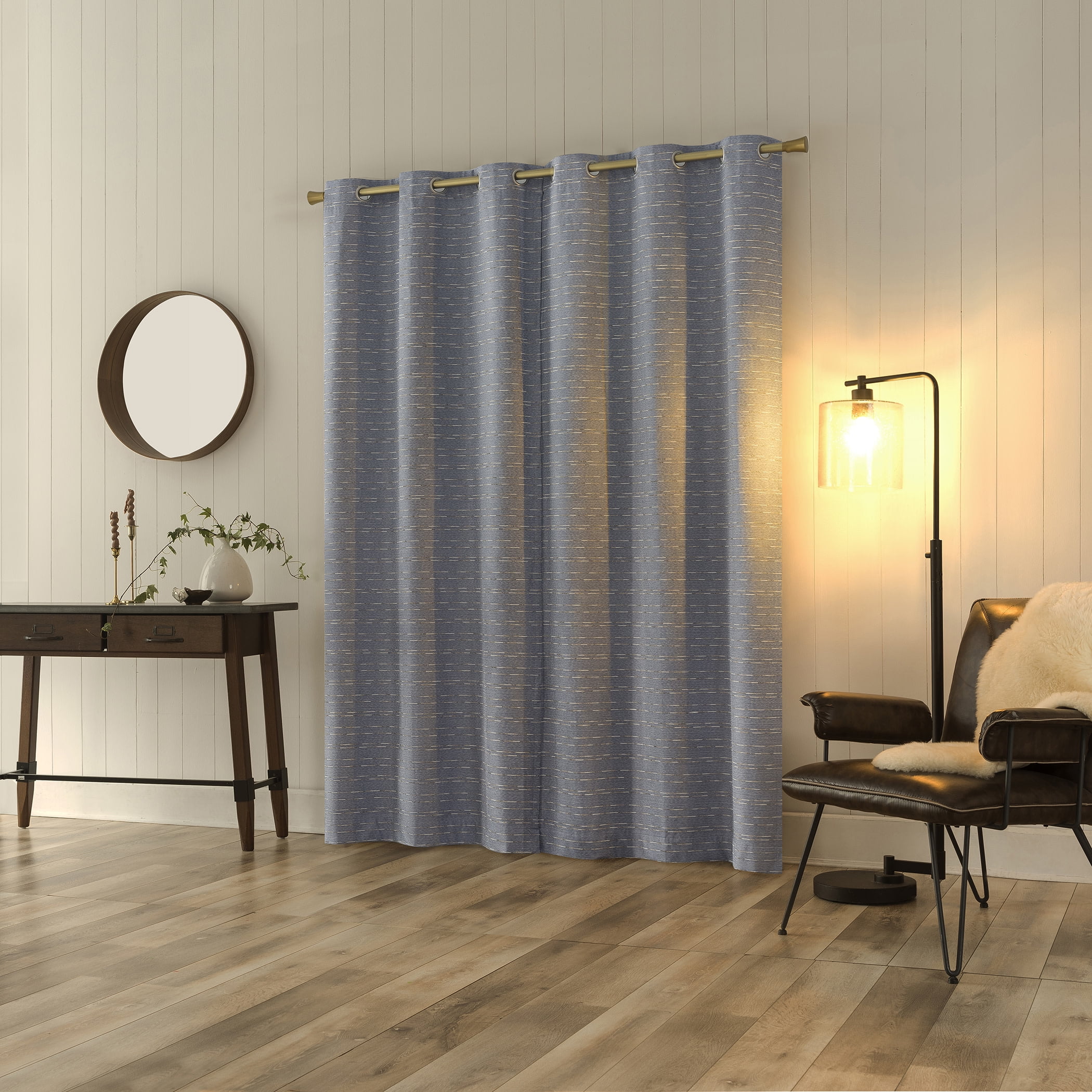 Sun Zero Dresden 2-pack Slub Detail Magnetic Closure 100% Blackout Grommet Curtain Panel Pair, 37"W x 63"L, Denim Blue