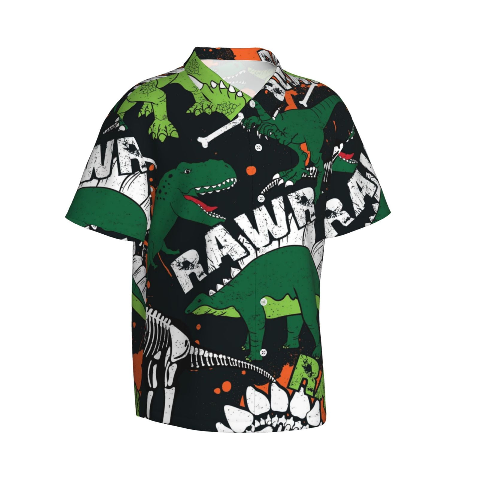 ★MUCENT★ Dino Printing Short Sleeve Tee P00000MC JUNZAN Dinosaur Skeleton Pattern Hawaiian Shirt for Men
