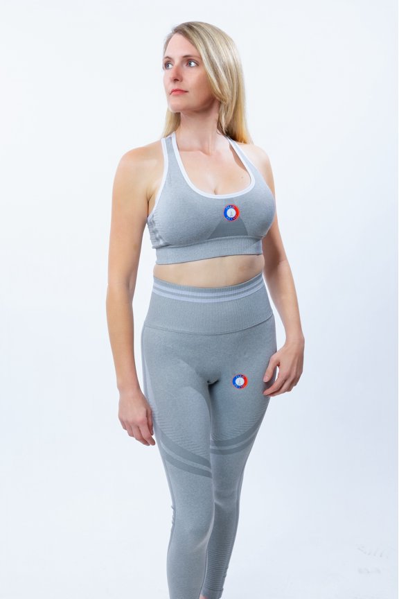 Women's Gray 2 Piece Sports Bra Seamless Leggings Yoga Gym Fitness Workout Sportswear Set