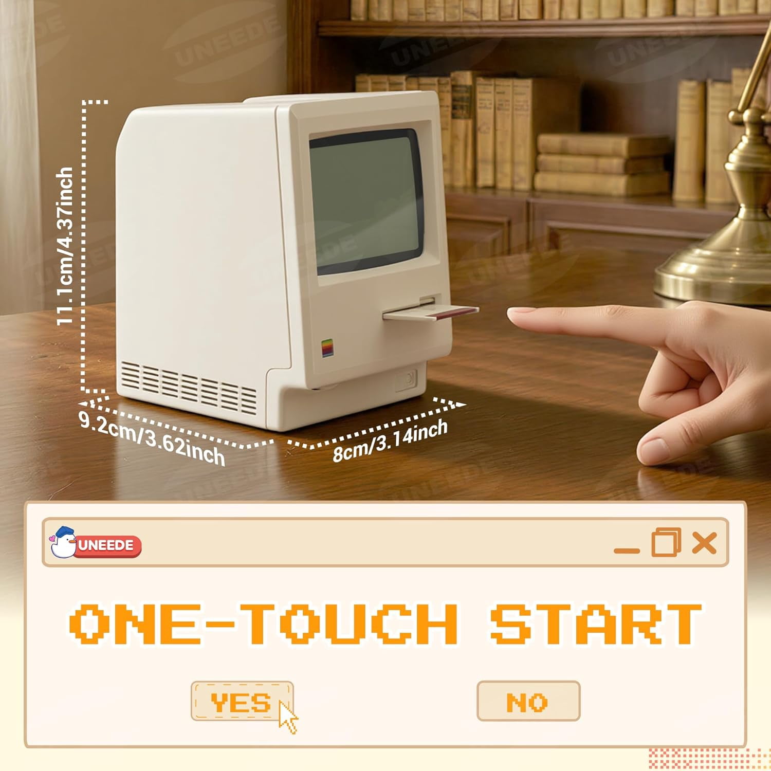 UNEEDE Maclock Retro Desk Clock, 1984 W-8 Computer Inspired Pixel Display Rechargeable Desk Clock, Multi-Alarm, Calendar, Temperature, Dimmable, Unique Retro Tech Gift for Office Bedroom Night Light