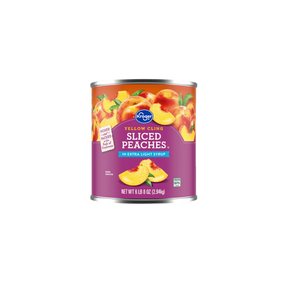 KR Canned Yellow Cling Sliced Peaches in Extra Light Syrup BIG DEAL 104 oz