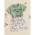 thumbnail image 2 of Suealasg Toddler Boys Clothes 6M 1T 2T 3T Short Sleeve Letter Print T-Shirt Tops and Fish Print Shorts Sets 2Pcs Baby Summer Outfits, 2 of 6