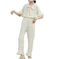 thumbnail image 2 of Black*Friday Deals Clothes under $5 GaThRRgYP 2Pcs Baby Girls Kids Cute Outfits Summer Clothes,Spring and Summer Cute Solid Girls Long Sleeve Comfy V-Neck Blouses and Pants Beige 120, 2 of 3