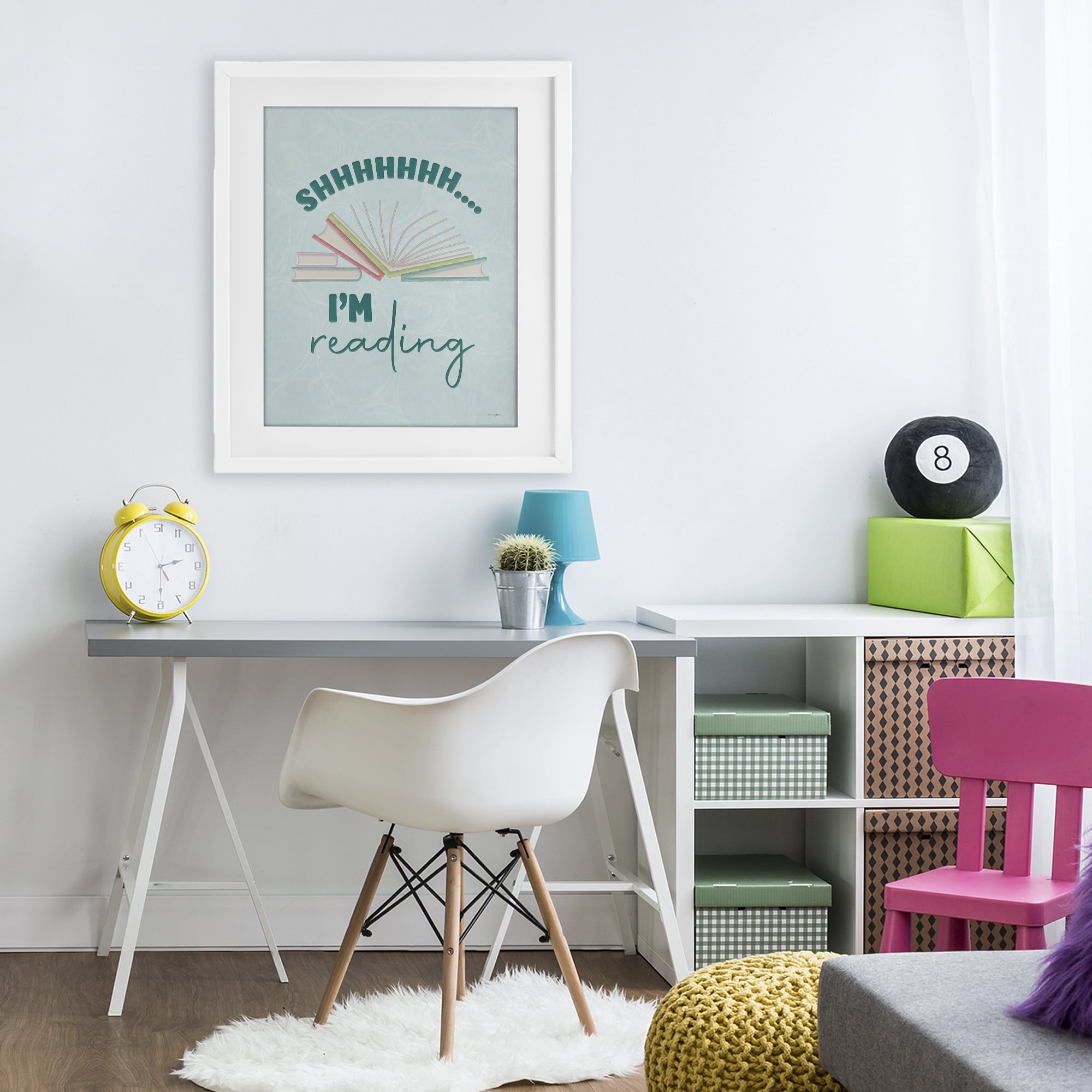 Stupell Industries Shhh I'm Reading White Framed Print Under Glass, design by Seven Trees Design