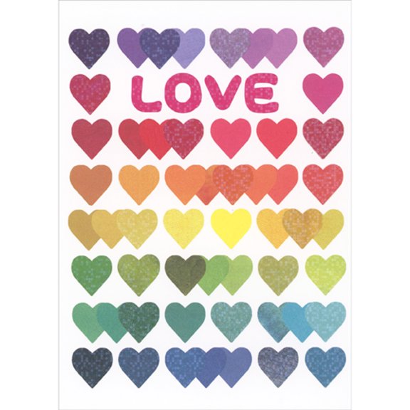 RSVP Love: Holographic Foil Repeating Rows of Rainbow Colored Hearts Valentine's Day Card