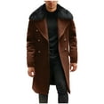 thumbnail image 2 of Mens Long Trench Coat Slim Fit Notched Collar Fall Winter Single Breasted Pea Coat Warm Soft Overcoat, 2 of 7