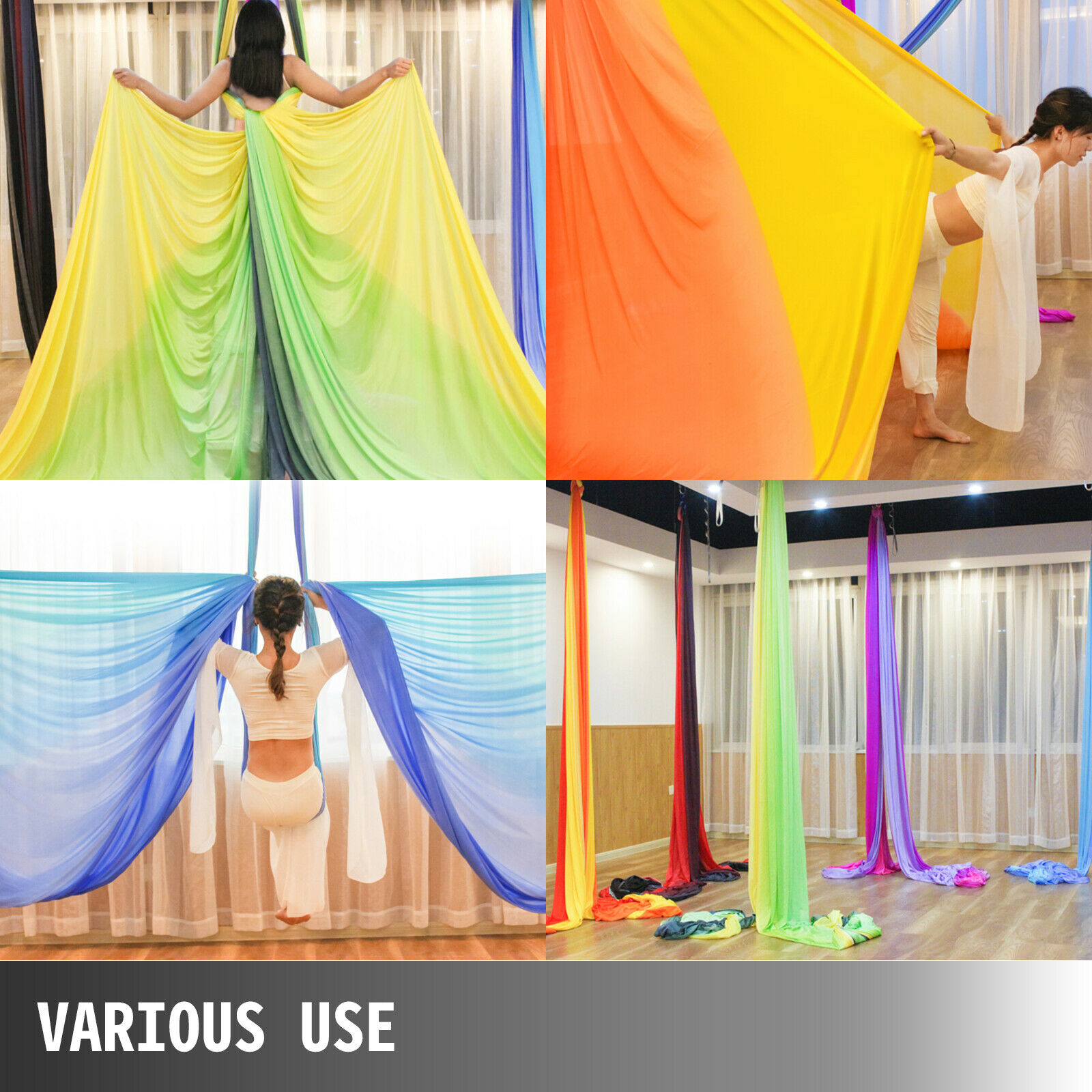 VEVOR Aerial Silk, 11yd 9.2ft Aerial Yoga Swing Set Yoga Hammock Kit - Antigravity Ceiling Hanging Sling Carabiners Daisy Chain Inversion Home Outdoor Dance