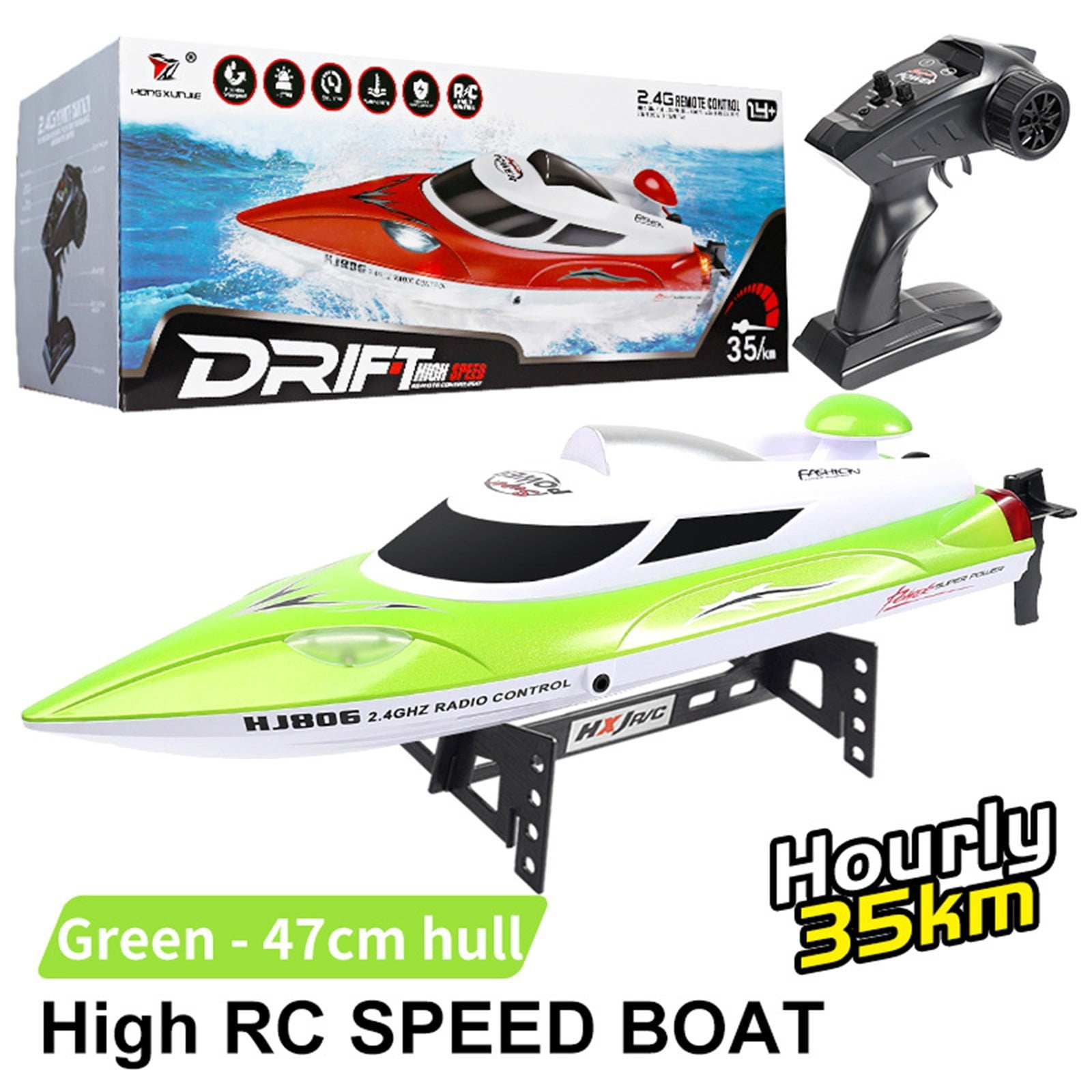 HJ806 Remote Control Speed Boat 35KM/H Night Vision Light Capsize Reset Water Toy High Speed RC Boat Summer Outdoor Water Play Toy for Pool Lake Fun