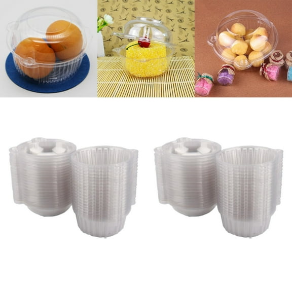 Individual Cupcake Containers, Plastic Cupcake Boxes, Cupcake Holders with Lids, Stackable Deep Dome Cupcake Carrier for Parties, Baking, Picnics, 50 Pack, 4.41x3.14"