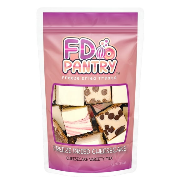 Freeze Dried Cheesecake Bites New York Style 4.1oz - Caramel, Chocolate Chip and Strawberry Swirl Freeze Dried Dessert - Mini Chocolate Cheesecake Bites in Resealable Bag - Ideal Gift Snack