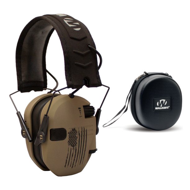 Walker’s Razor Shooting Muffs (Distressed Flag) with Protective Case