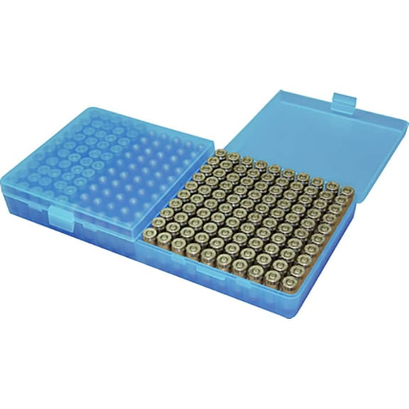 MTM Flip Top Ammo Box 380 ACP, 9mm Luger 200-Round Plastic Clear Blue