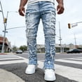 thumbnail image 6 of Men's Straight Leg Stretch Jeans | Light Wash Distressed Frayed Denim | Ripped Detail | 4-Way Flex | Standard & Big & Tall Sizes | Trendy Streetwear Jeans for Men, 6 of 7