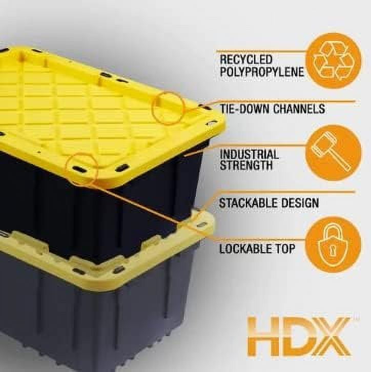 HDX Strong Box Plastic Storage Tote Polypropylene 27 Gal, Black and Yellow
