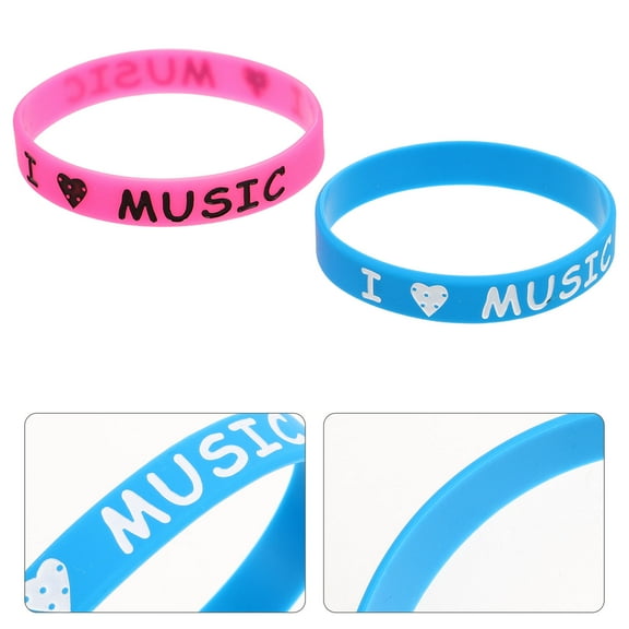 WHAMVOX 12pcs Colorful Silicone Bracelets I Love Music Printed Wristbands Stretch Sports Bands for Men Women Music Party Decorations