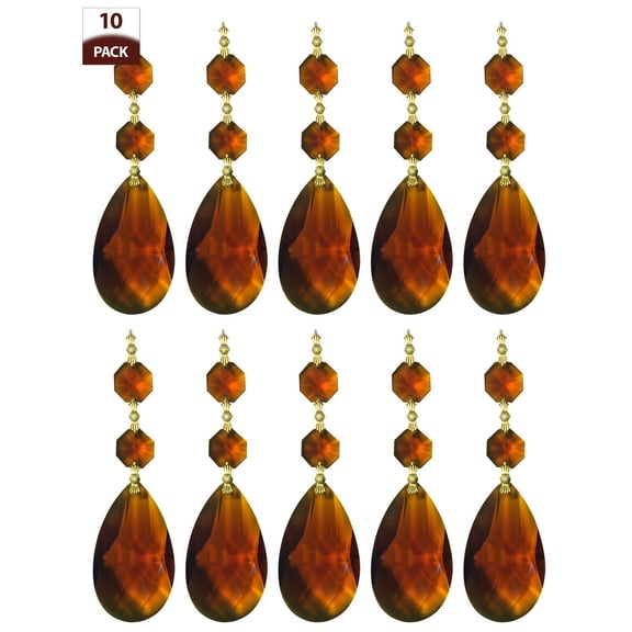 Royal Designs 10 Pack Chandelier Replacement Crystal Prisms Amber Almond Two Bead Chrome
