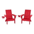 thumbnail image 3 of WestinTrends Ashore Kids Outdoor HDPE Plastic Modern Adirondack Patio Chairs with Cup Holders (Set of 2), Red, 3 of 14