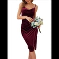 thumbnail image 3 of Vestido de Terciopelo para Mujer, Escote Vuelto, Espalda Descubierta, Fruncido, Ajustado, para Club, Midi. Vino Tinto XL, 3 of 8