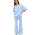 thumbnail image 2 of Girl's 2 Piece Outfits Bowknot Off Shoulder Blouse Flare Pants Set Cute Outfits Summer Clothes for Teen Girls, 2 of 5