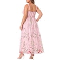 thumbnail image 3 of Agnes Orinda Women's Plus Size Floral Dresses U Neck Sleeveless Embroidered Mesh Double Layer Wedding Maxi Cami Dress with Pockets 3X Pink, 3 of 6
