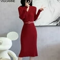 thumbnail image 2 of Vigonne 2025 Robe Tricotée à Col en V pour Femme Printemps Automne Manches Longues Robe de Soirée Serrée Longue, 2 of 5