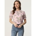 thumbnail image 2 of Blusa floral con ribete de volantes y manga corta de gasa Allegra K Rosa Gris XL, 2 of 4