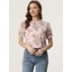thumbnail image 2 of Blusa floral con ribete de volantes y manga corta de gasa Allegra K Rosa Gris XL, 2 of 4