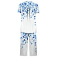 thumbnail image 4 of The Big Save of The Day kttectoa Trendy Button Pleated Loungewear Summer Outfits Floral Graphic Crewneck Short Sleeve Elastic Waist Capri Outfits for Womens Vacation, 4 of 5