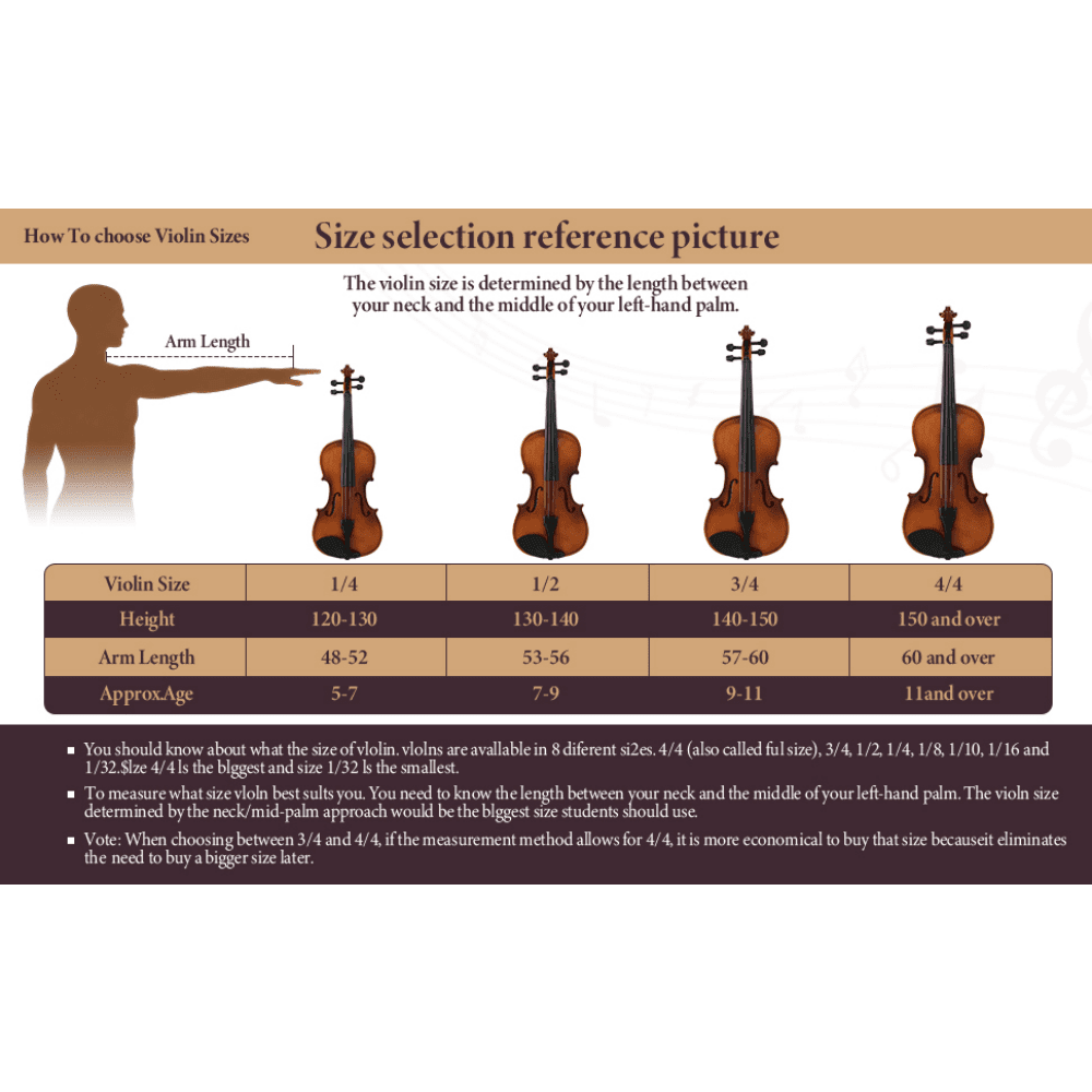Tcbosik 4/4 Full Size Acoustic Violin Set with Case, Fiddle Starter Kit with Bow, Bridge, String, Clip-on Tuner and Shoulder Rest, Brown+Natural