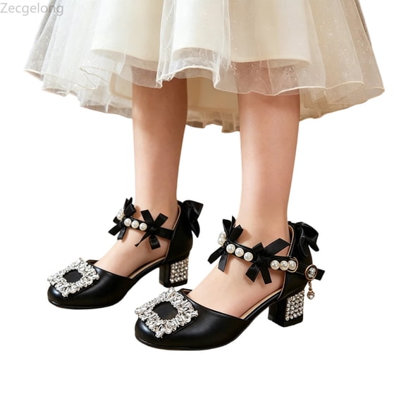 Zecgelong Girls High Heel Glitter Mary Jane Shoes Little Kid Big Kid 3-10 Years Party School Dance Footwear